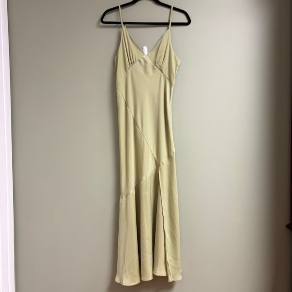 In Loom Satin Slip Maxi Dress S Green Y2K V Neck Bias Cut Going Out Homecoming